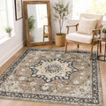 4x4 Square Non Slip Entryway Rug Machine Washable Low Pile Indoor Soft Mat by HYHAOYUNLAI