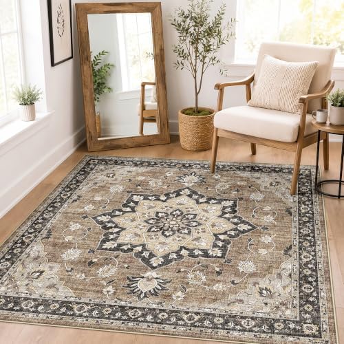4x4 Square Non Slip Entryway Rug Machine Washable Low Pile Indoor Soft Mat by HYHAOYUNLAI