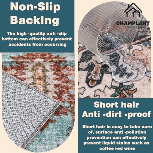 CHAMPLANT 6'x9' Green Washable Area Rug Boho Chic Medallion Distressed Design - Image 5