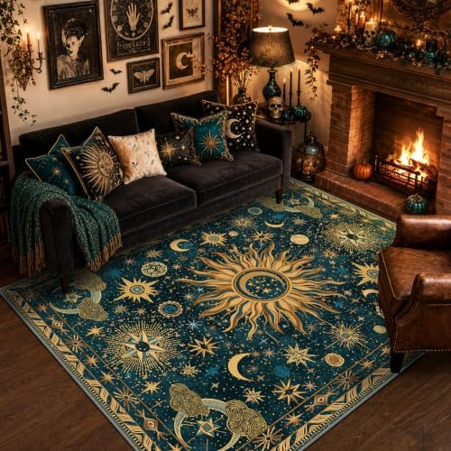 Vacuum-Friendly, 6x9 Washable Area Rug, Dark Blue Gold Gray by meejou