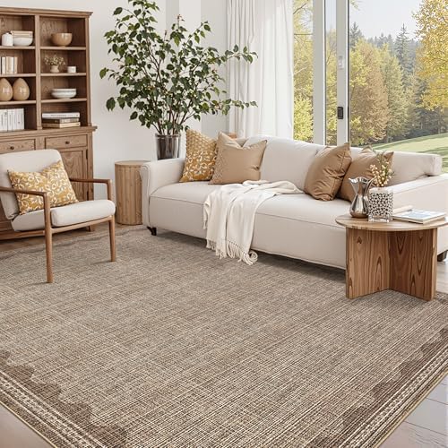 Garvee Modern Bordered Rugs for Living Room 8x10 Large Washable Rug Coffee - Image 2