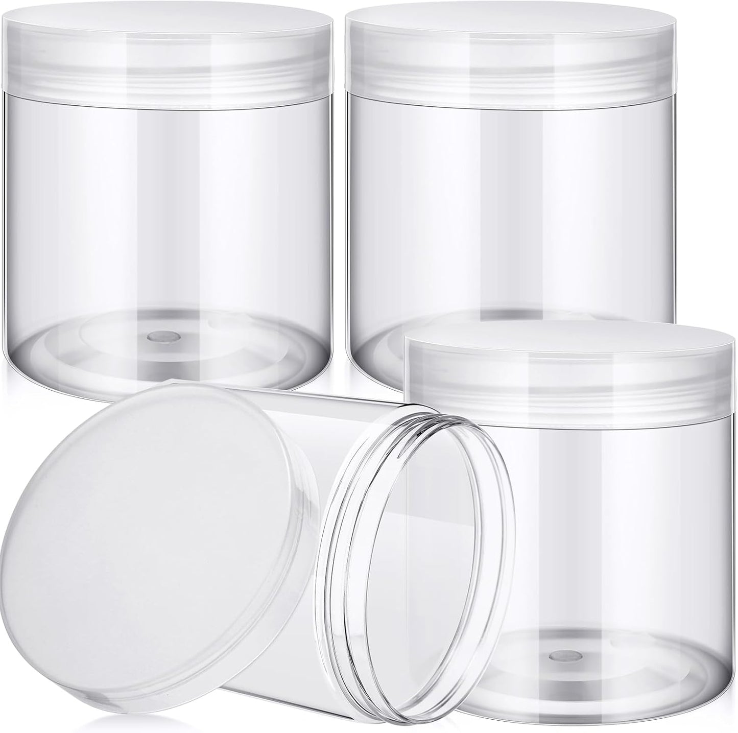 SATINIOR 24 Pieces Empty Clear Plastic Jars with Lids Round Storage Containers Wide Mouth for Beauty Product Cosmetic Cream Lotion Liquid Butter Craft and Food (Clear Lid,16 oz)