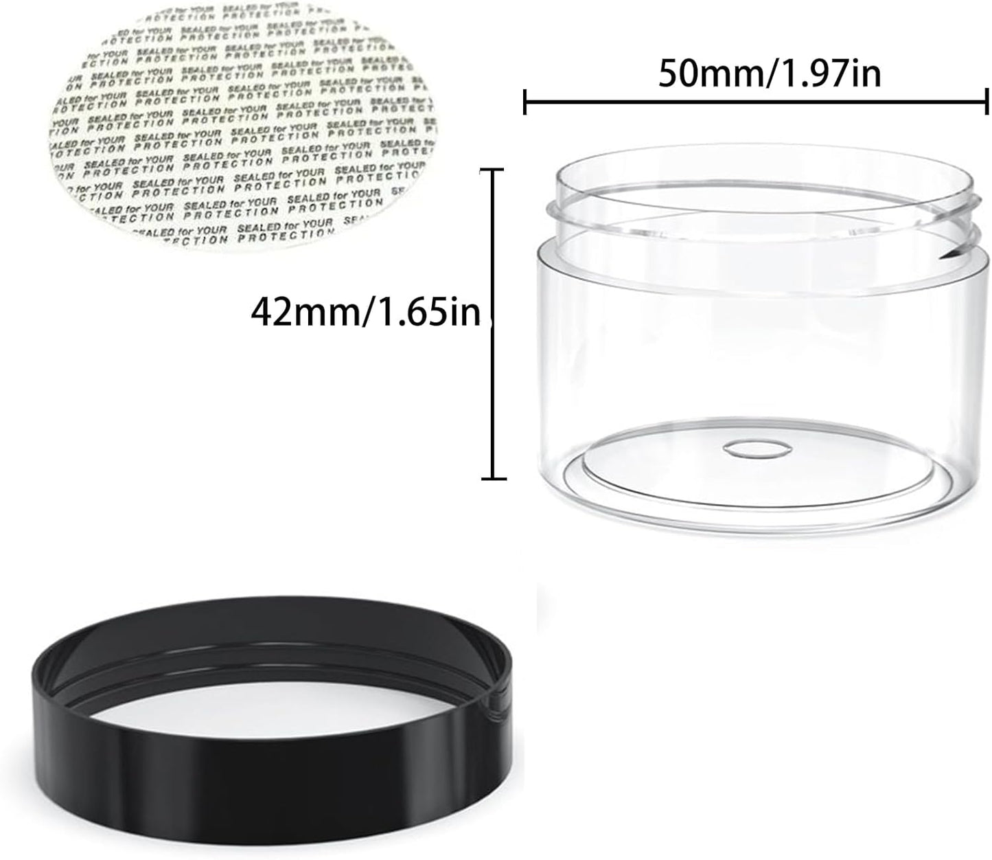 50 Pieces 2oz Plastic Jars with Lids Clear Round Cosmetic Container Empty Storage Jars for Makeup,Jewelry,Samples,Travel Storage