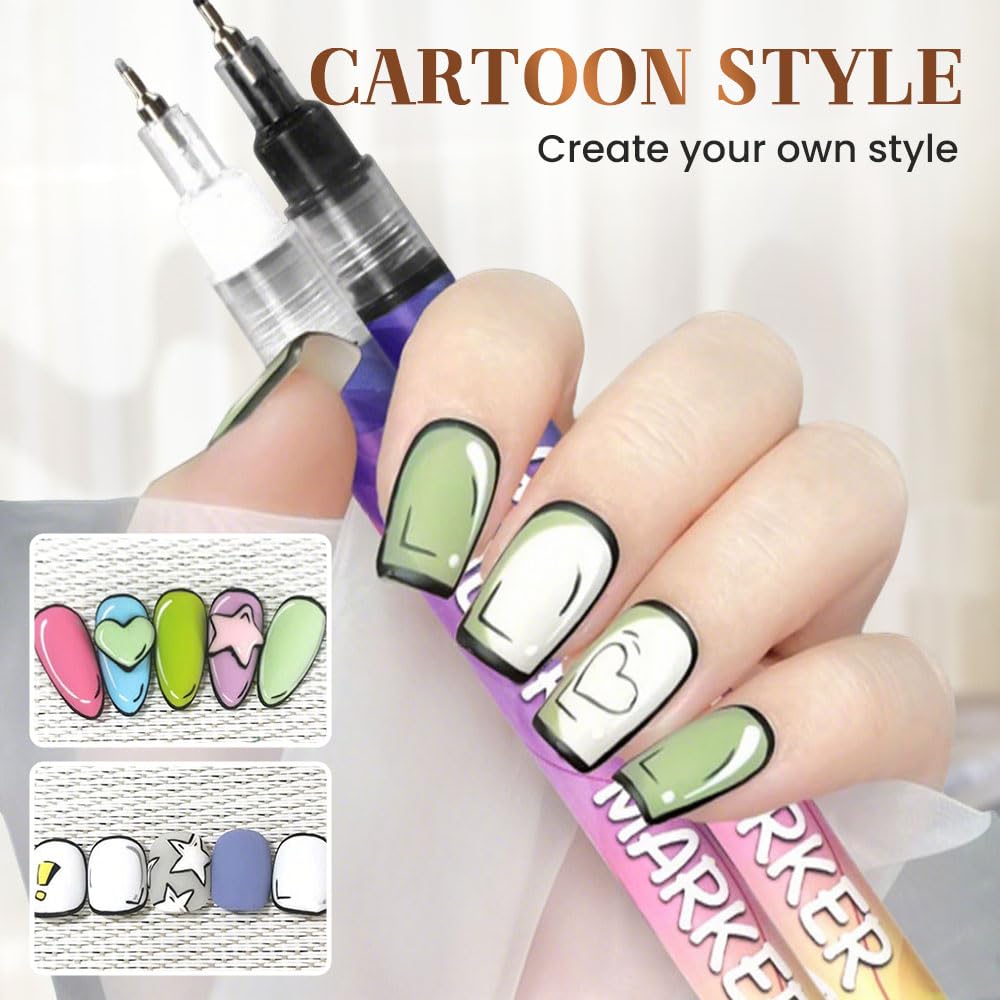 12 Colors Nail Art Pens Set, 2026 New DIY Nail Art Markers for Gel Nails, 3D Nail Polish Pens Quick Dry Graffiti Dotting Point Liner Pens Acrylic Paint Pens Kit for DIY Nail Art Drawing Painting Tools
