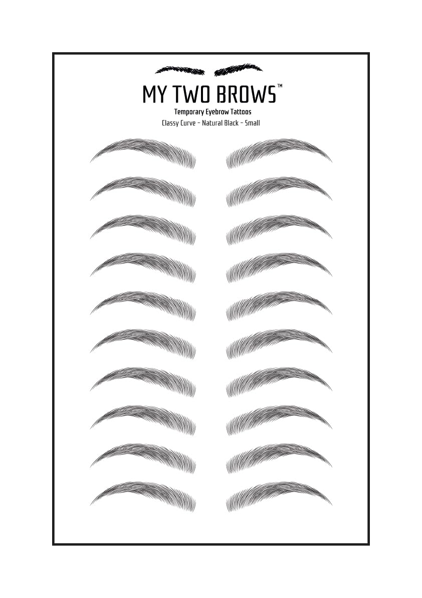 (10 pairs) Natural Black Temporary Eyebrow Tattoo - Small Size - Waterproof & Smudgeproof - Classy Curve Style Eyebrow Stickers - Sheet Lasts up to 30 Days - Won't Work on Existing Brows