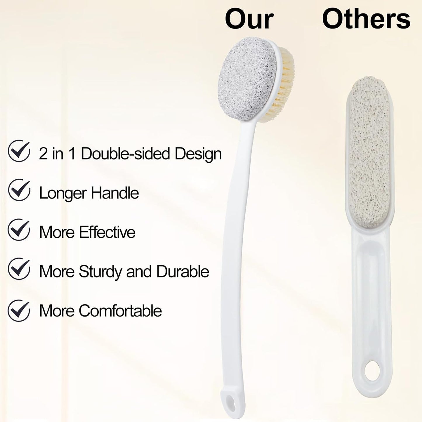 Pumice Stone for Feet with Long Handle (Double-Faced Curved Handle,White, Count, 3.0)
