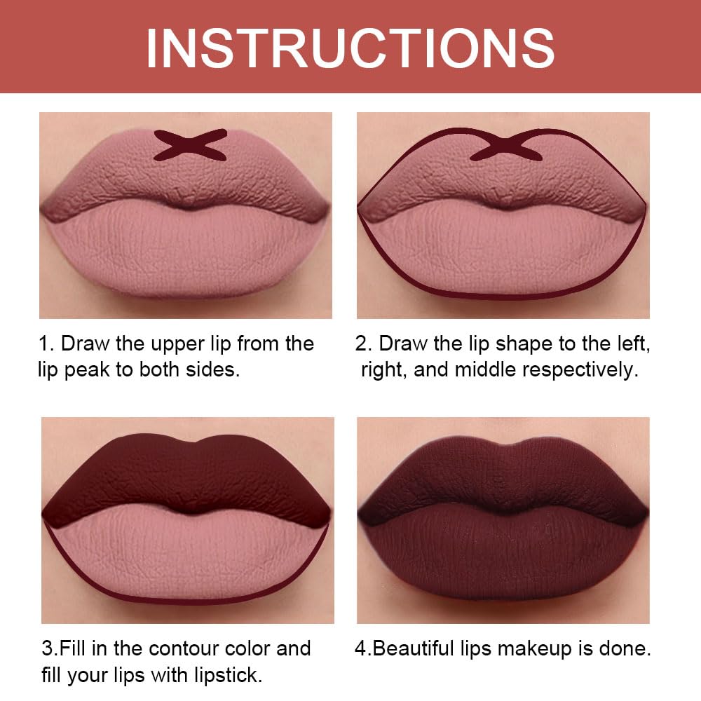 Kaely 2-in-1 Dark Deep Red Lip Liner & Lipstick Set Kit for Women, Matte Lips Kit with Lip Liner Lip Stains Long Lasting Waterproof 24 Hour Lipstick and Lip Liners Combo Lipliners Pencil Set 15