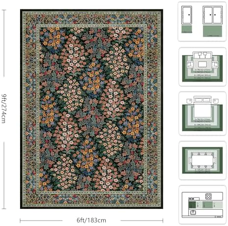 6x9 Area Rugs, Washable Floral Area Rugs - Image 2