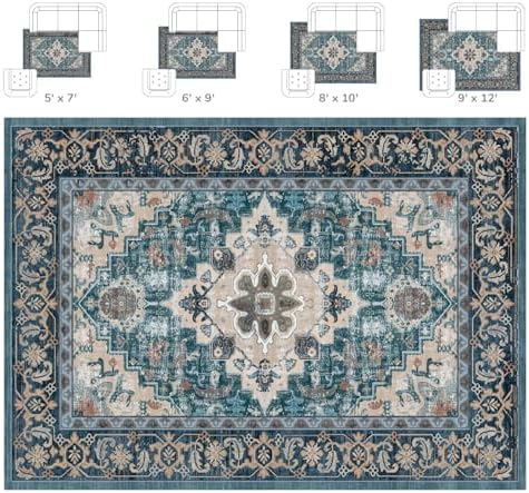 Lessymo 9 x 12 Area Rugs for Living Room, Machine Washable Boho Rug Green - Image 2