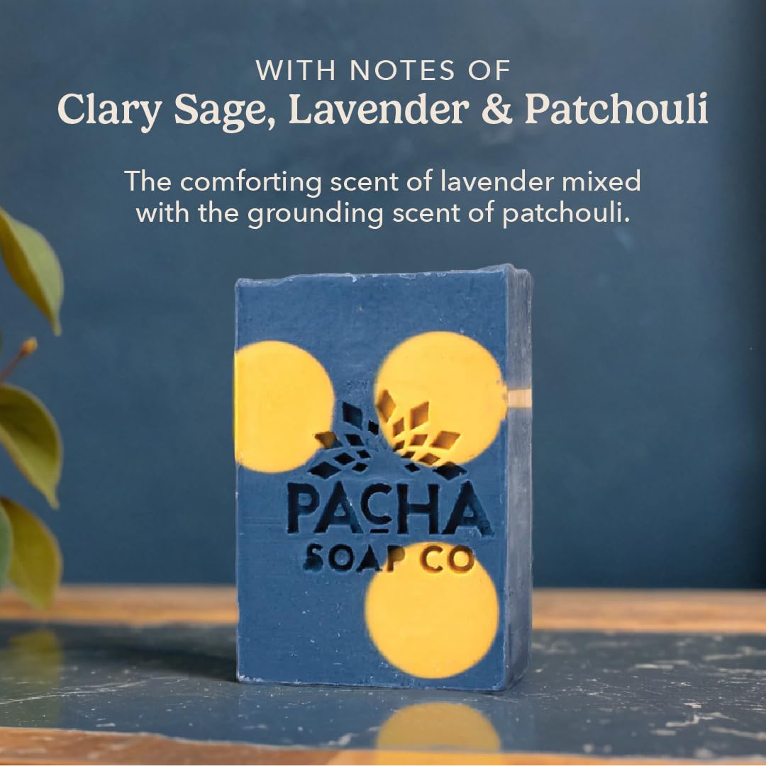 Pacha Soap Co. Bar Soap - Premium, Handcrafted, Hydrating, Natural Face Wash, Hand Cleanser, Body Wash, Soothing Essential Oils (Lavender & Blue Tansy, 5-Pack, 4 oz ea)