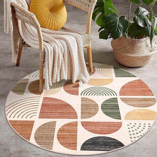 MUJOO Round Rug 4ft Small Circle Area Rug Washable Non Slip Modern Abstract - Image 7