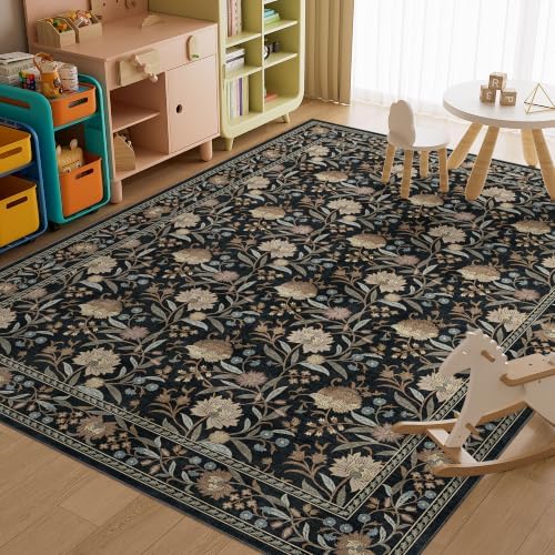 DUKINO 9x12 Area Rug for Living Room, Vintage Floral Washable Rug - Image 5