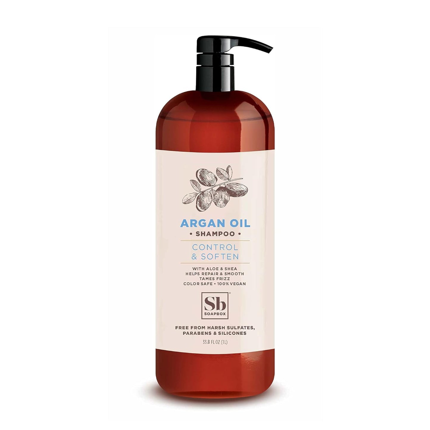 Soapbox Argan Oil Shampoo, Harsh Sulfate Free, Paraben & Silicone Free, Color Safe, and Vegan Hair Shampoo | Control & Soften Shampoo (33.8 Ounces)
