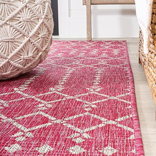 JONATHAN Y Moroccan Geometric Indoor Outdoor Runner Rug 2X8 Fuchsia/Light Gray - Image 6