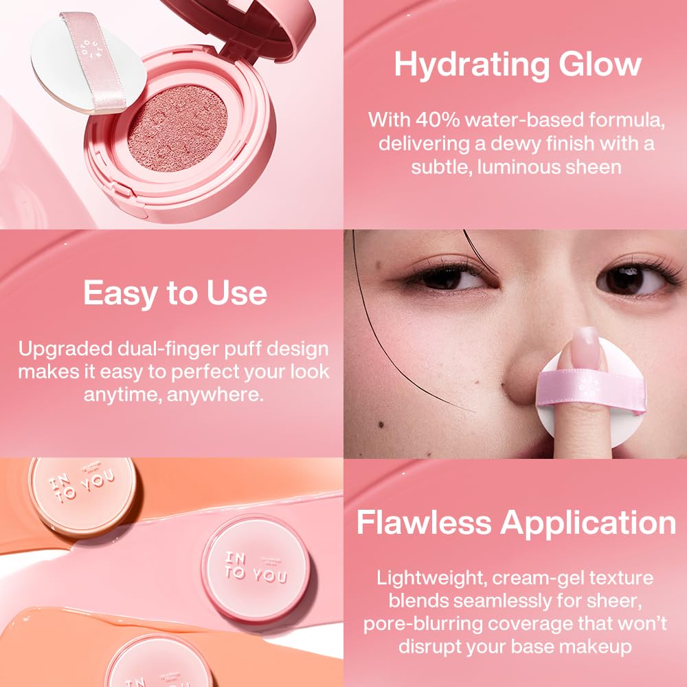INTO YOU Cream Blush Air Cushion for Cheeks Eyes, Moisturizing, Lightweight, Dewy Finish Face Makeup, Long Wearing, Buildable, Blendable, Pigmented Liquid Blush, for All Skin Tones, Pink Mambo