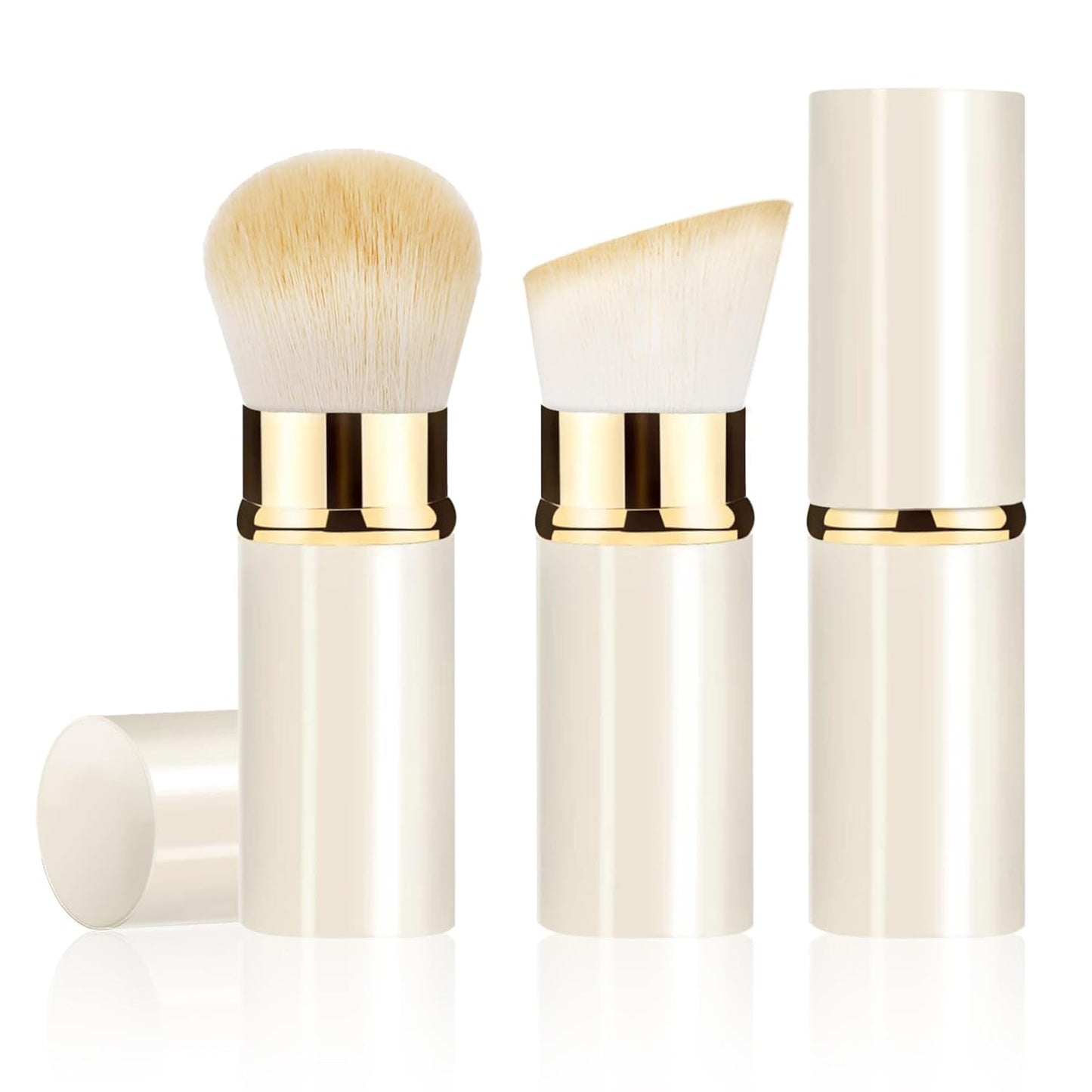 Makeup Brush, Retractable 2 Pack Travel Kabuki Powder Makeup Brush, Foundation Face Blush Brushes for Blending Liquid, Blush, Bronzer, Buffing, Sunscreen,Flawless Cosmetics
