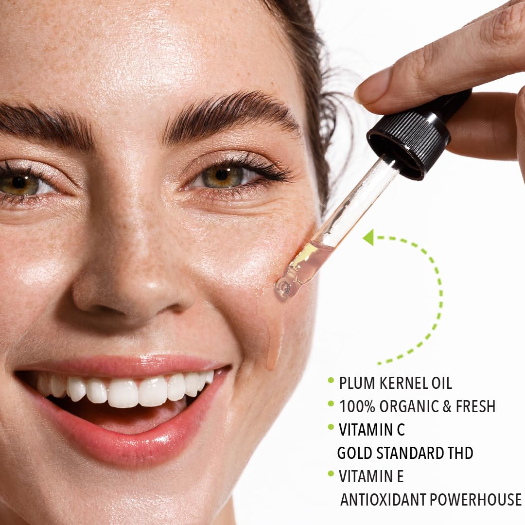 Plum Kernel Face Oil |Supercharged with Vitamin C & E | Freshly Made | Luxurious Hydration & Glow | Organic & Natural | Handcrafted Freshness from Santa Barbara, CA