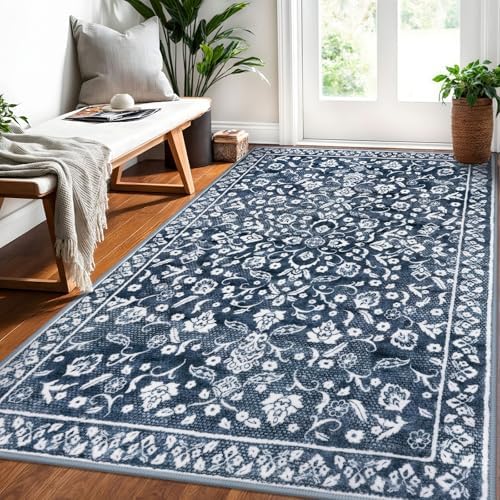 Vintage Washable Rugs for Entryway 4x6 Area Rug Non Slip Door Mat by SILOLOOM