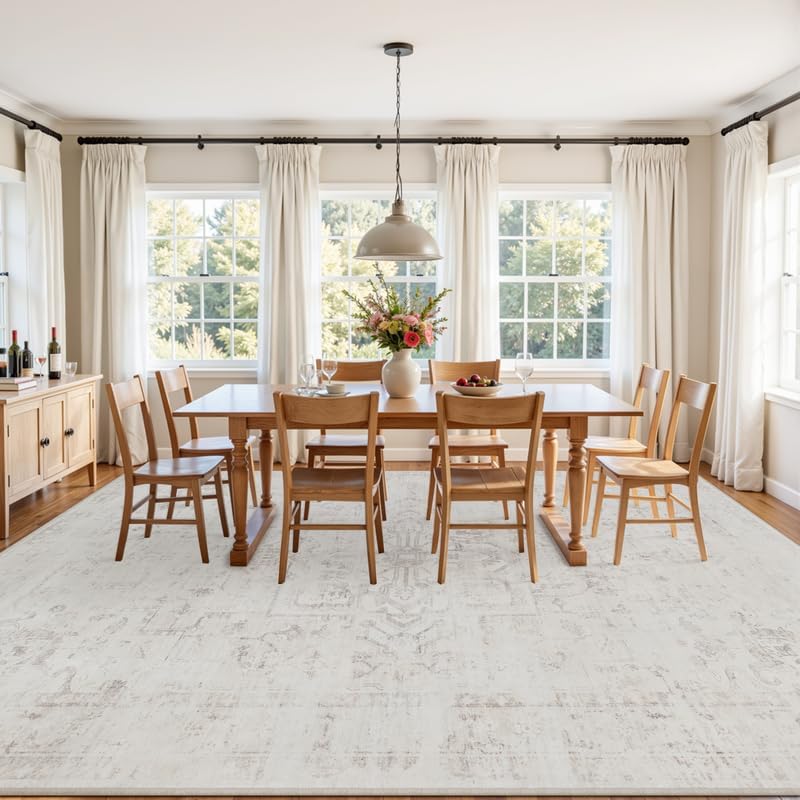 10x14 Area Rugs Living Room: Bedroom Washable Carpet Neutral Cream - Image 3
