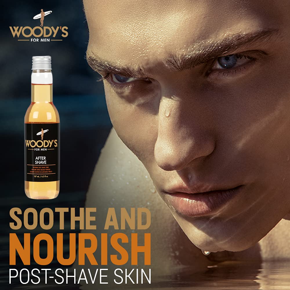 Woody's Aftershave for Men Tonic – Soothing After Shave with Aloe Vera, Calendula & Chamomile to Reduce Irritation, Post Shave, 6.3 fl oz