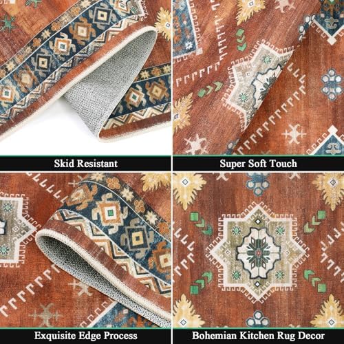 HEBE Boho Kitchen Rugs Set of 3, Non Slip Washable Kitchen Mats - Image 3
