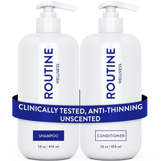 Routine Wellness Anti-Thinning Shampoo and Conditioner Set for Thinning Hair - Biotin DHT Blocker Women & Men - Color Safe Shampoo for Hair Loss & Healthier Hair - Unscented (Pack of 2)