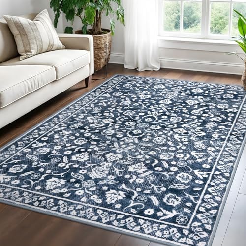Vintage 5x7 Rugs Washable Living Room Area Rug Non Slip by SILOLOOM