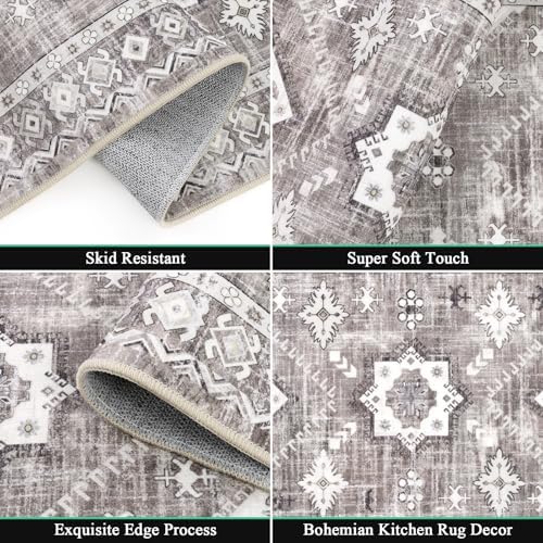 HEBE Boho Kitchen Rugs Set of 3, Non Slip Washable Kitchen Mats - Image 3