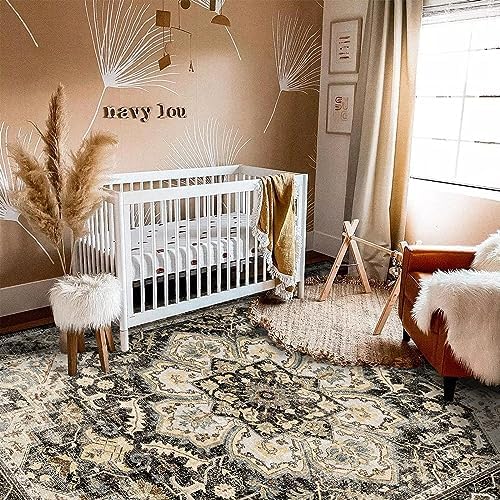 Black 5x8 Area Rug for Living Room: Boho Large Entryway Rug Soft Carpets - Image 3