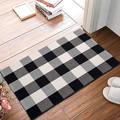 MUBIN Fall Decor Cotton Buffalo Plaid Rug, Washable Doormat Hand-Woven Foldable - Image 6