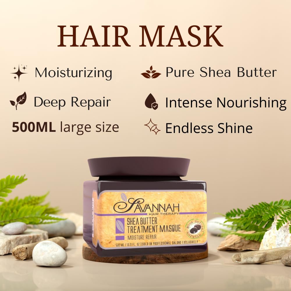 Savannah Deep Conditioning Hair Mask – Restores Shine & Softness to Dry, Curly, or Chemically Treated Hair – Anti-Frizz, Hydrating Formula with Keratin & Shea Butter – 500ml (16.9 oz)