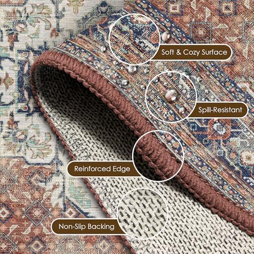 Washable Area Rug 4' x 6' Vintage Traditional Persian Mat - Image 6