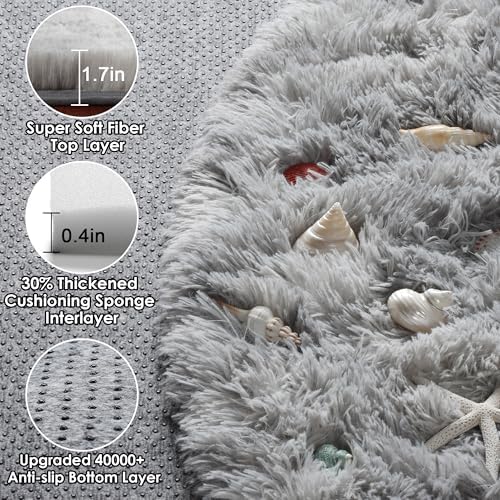 ONASAR Tie-Dyed Light Grey Round Area Rugs 6ft, Ultra Soft Bedroom Circle Rug - Image 2