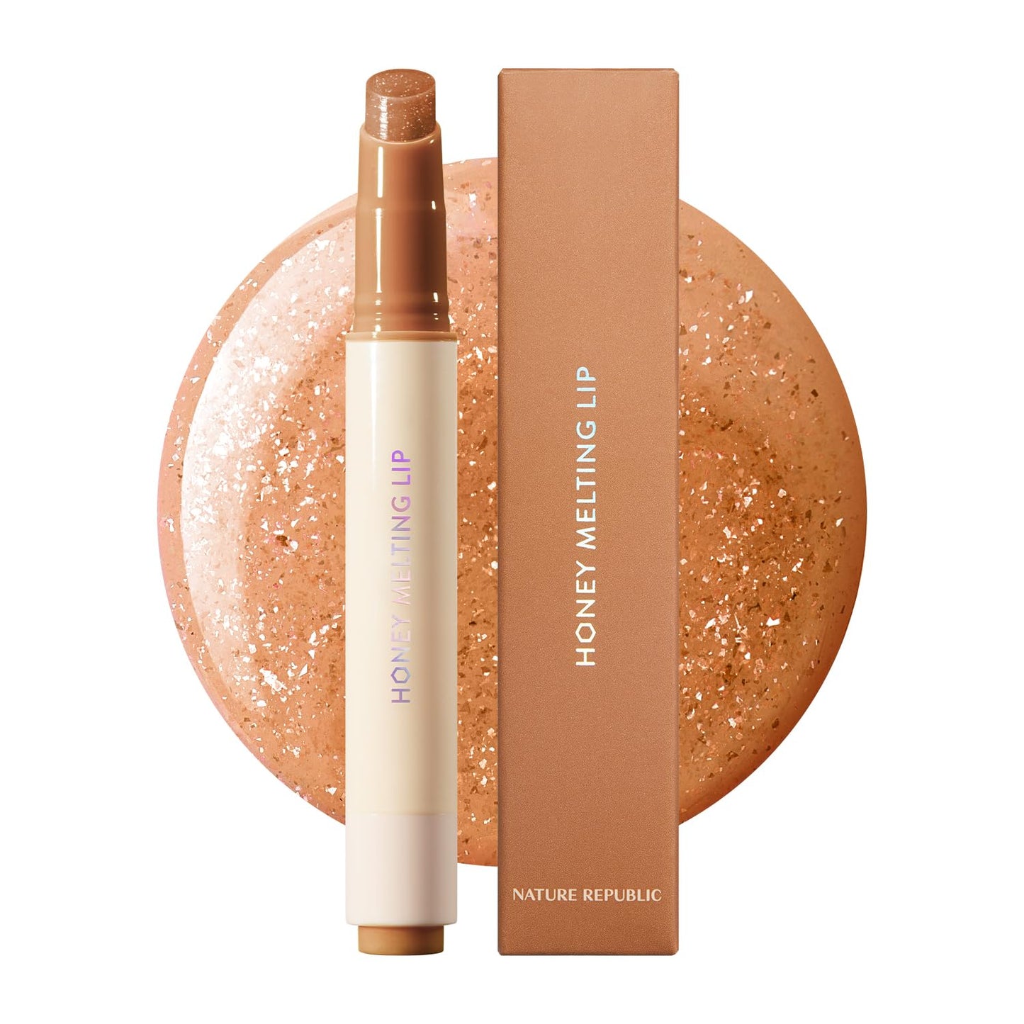 Nature Republic HONEY MELTING LIP GLITTER (14 MAPLE) SOFT LIP STICK Hydrating Gloss, Moisturizing balms, Shine Glimmer Finish, Shimmery-Sheer tint, korean make up