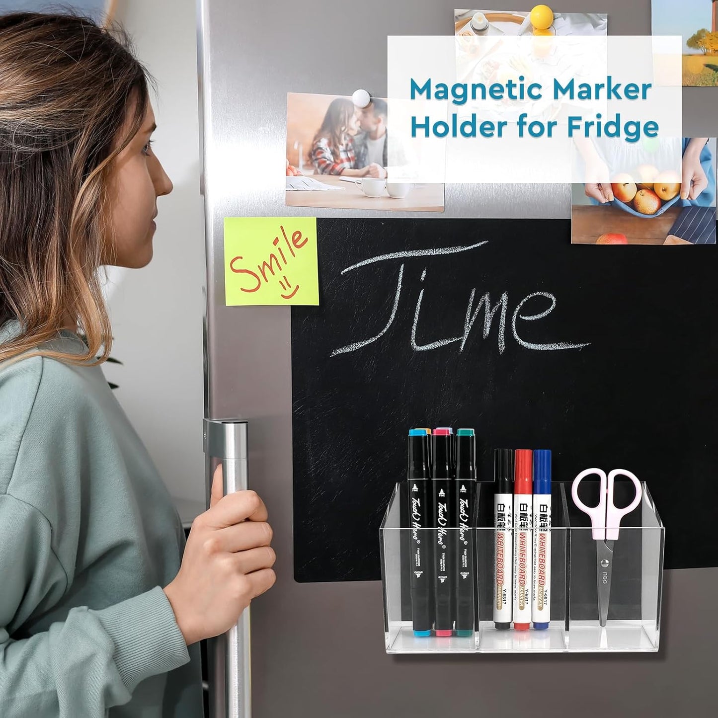 Magnetic Pen Holder, Acrylic Dry Erase Marker Holder, Large Capacity Pencil Holder for Whiteboards, Fridge, Lockers Office School Supplies (Clear & 3 Compartments)