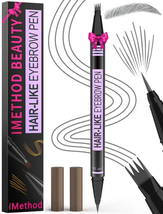 iMethod Eyebrow Pen - Eyebrow Pencil Magic 2-in-1 Eye Brow Pencils for Women with 4-Fork-Tip and Precise Brush-Tip Create Natural Hair-Like Brows, Last All Day, Microblading Eyebrow Pen, Grey