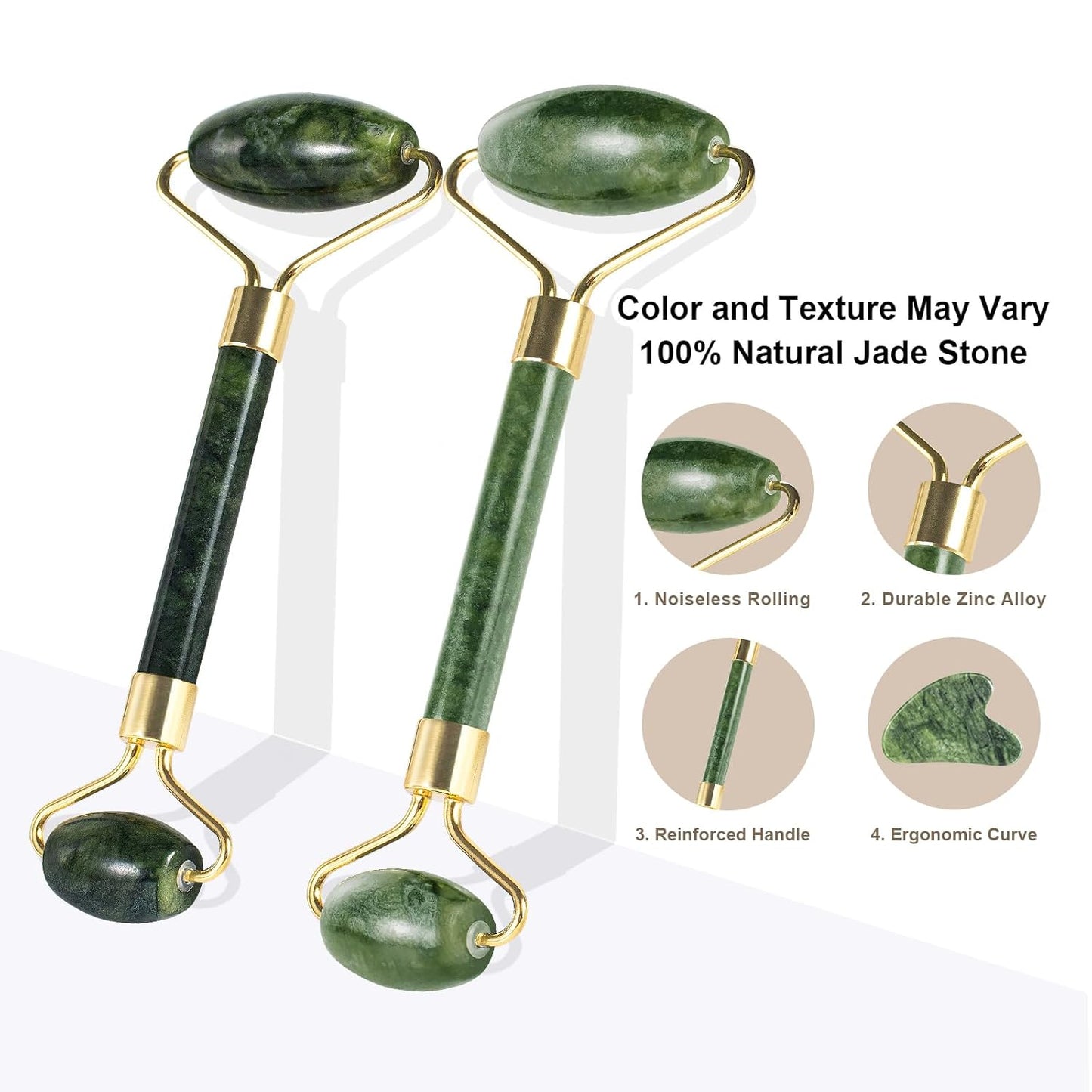 Gua Sha and Jade Roller Facial Tools for Face, Upgraded Face Roller for Wrinkles and Lifting, Face Massager and Gua Sha Set for Puffiness and Skin Care, Guasha Tool for Women and Men (Green)