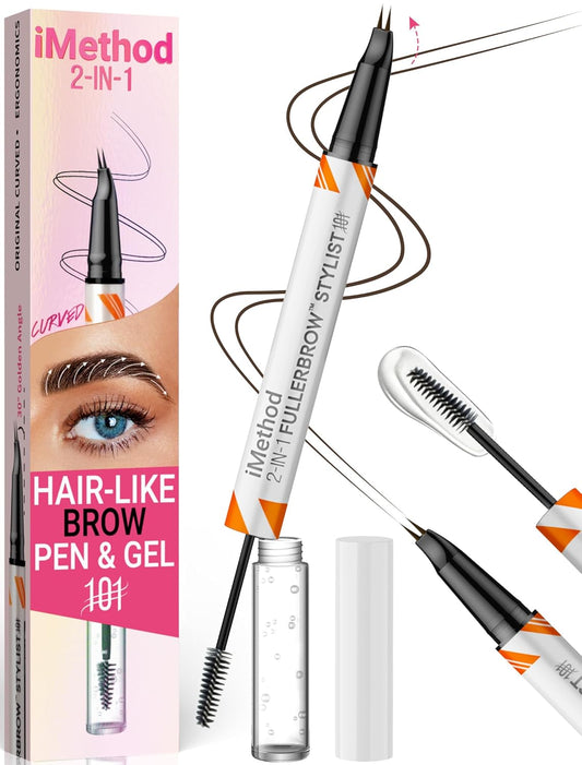 iMethod Curved Eyebrow Pen and Brow Gel Clear - Eyebrow Pencils for Women with Natural Hair Like Strokes, Eyebrow Makeup for All-Day Defined, Waterproof, Smudge-proof, Black Brown