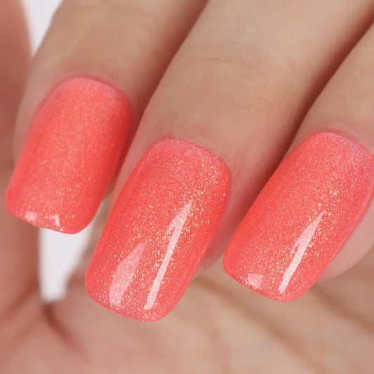 Hot Coral Pink Glitter Gel Nail Polish, 15ml UV/LED Soak Off Sparkly Shimmer Bright Coral Pink Gel Polish for Manicure Salon or DIY Nail Art at Home,Women Girls Gifts - GP0099