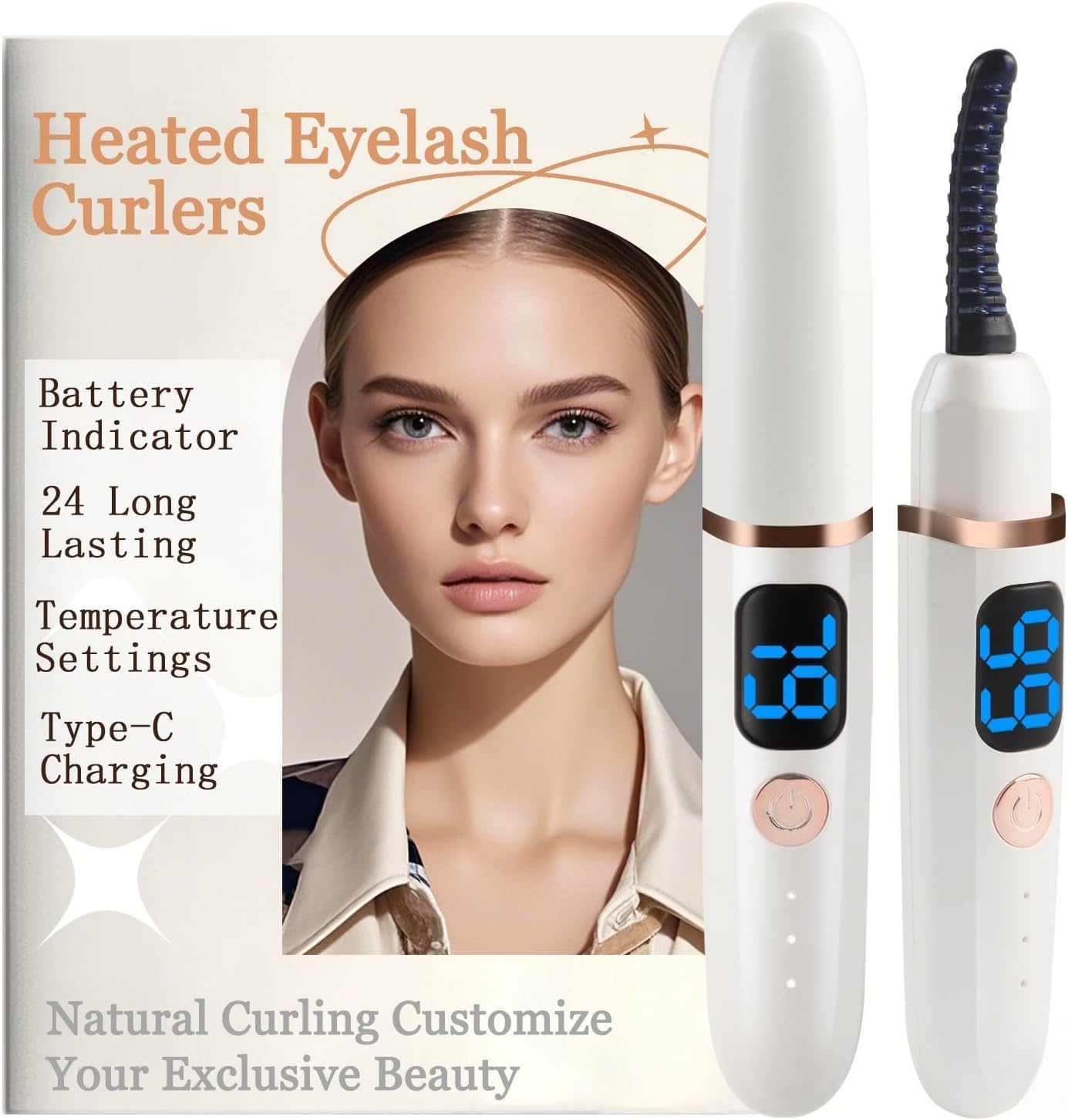 Heated Eyelash Curlers with Battery Indicator, Electric Eyelash Curler 3 Temperature Modes LED Display USB Rechargeable Makeup Tools, Heated Lash Curler Ideal Gift for Women WF72