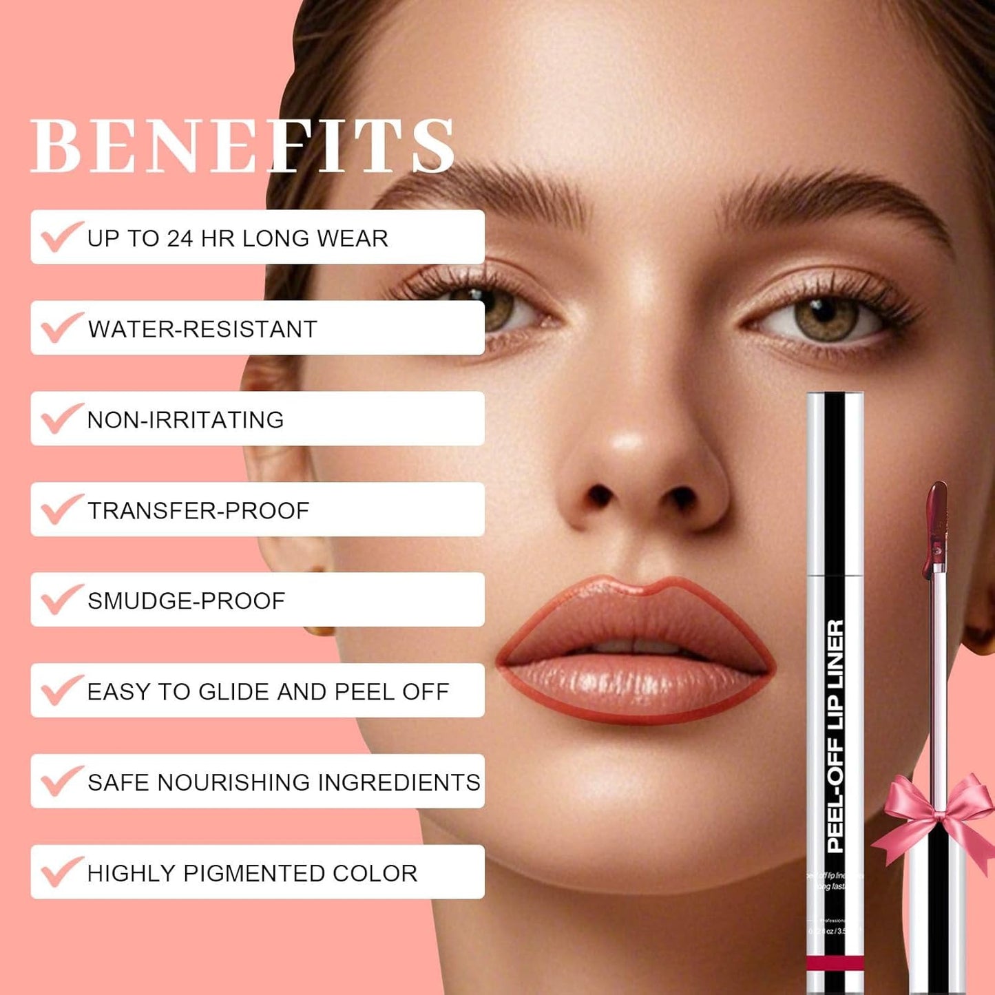 Peel Off Lip Liner Stain - Long Lasting Natural Lip Stain Transfer-proof Lip Liner, Moisturizing Waterproof Lip Gloss Stain, Highly Pigmented Color for All Skin, Ideal Gifts for Women (Coffee)