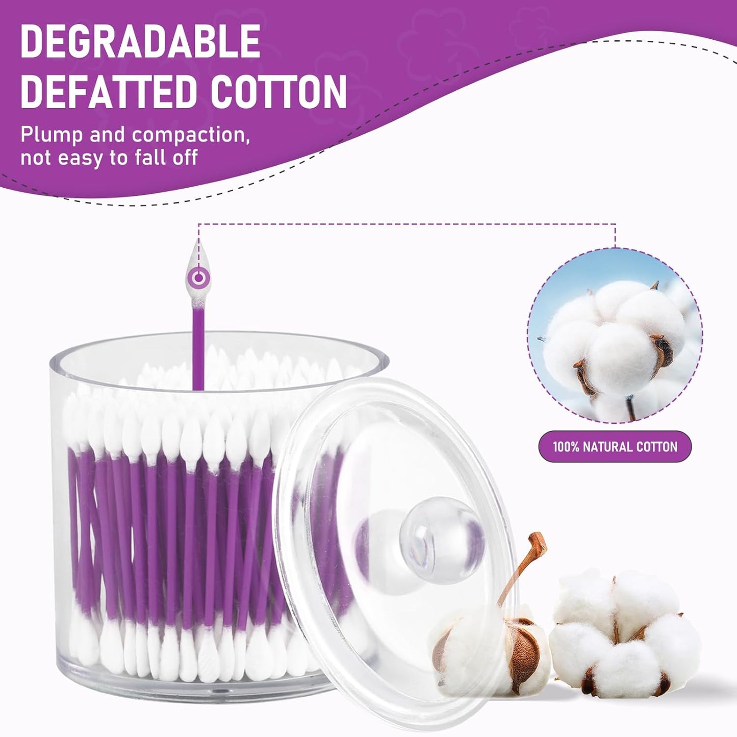 760pcs CGR Precision Cotton Swabs packed in Acrylic swab canister with Pointed and Flattened Tip, Cosmetic Makeup Applicator(160pcs in canister, 2x300pcs in bags) (760)