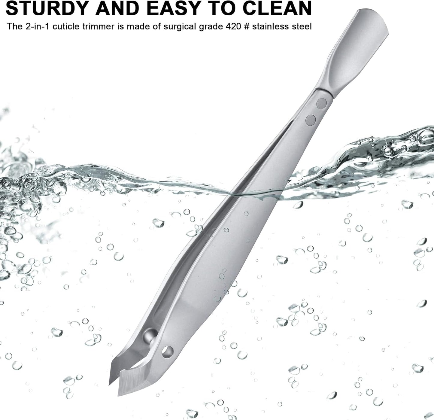 Tweezers-Style 2-in-1 Cuticle Trimmer & Pusher - Surgical-Grade Stainless Steel, Compact Portable Nail Tool with Leather Case for Precise Hangnail/Cuticle Care (Home, Travel, Salon)