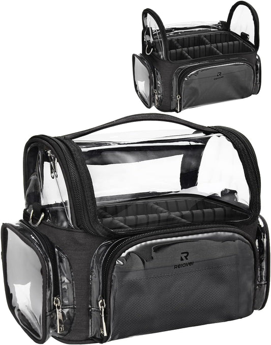 Makeup Brush Case, Large Makeup Brush Holder Professional Makeup Artist Travel Case Clear Waterproof Cosmetic Organizer Bag, Full Open Easy to Access, with Adjustable Strap and Dividers
