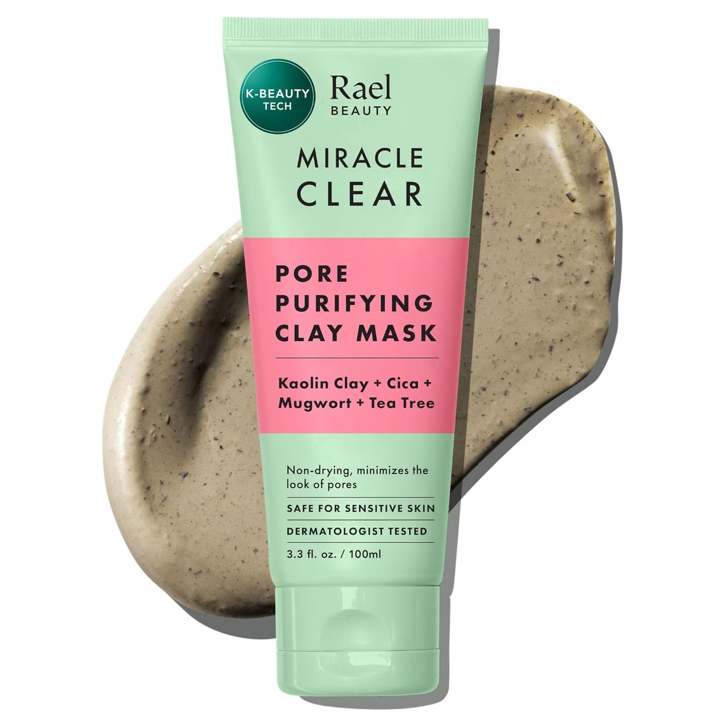 Rael Blackhead Remover, Miracle Clear Clay Mask, Exfoliating Face Wash, Pore Minimizer, Gentle and Hydrating, with Tea Tree, Vegan, Korean Skin Care (3.3 fl oz)