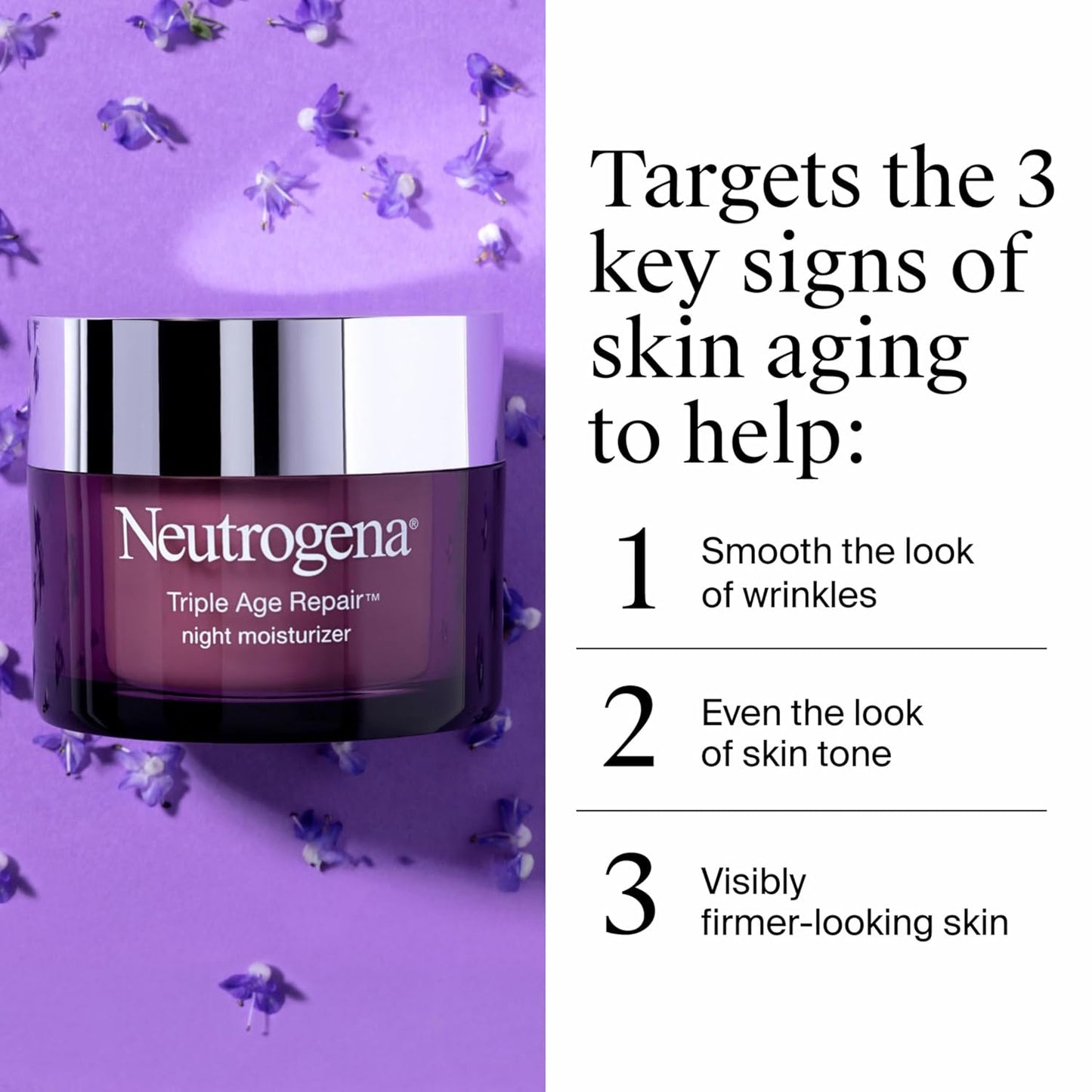 Neutrogena Triple Age Repair Night Cream, 1.7oz Jar, Anti-Aging Face Cream, Face Moisturizer For Women & Men, Hydrating Night Face Moisturizer for Even Skin Tone & Firming, Vitamin C