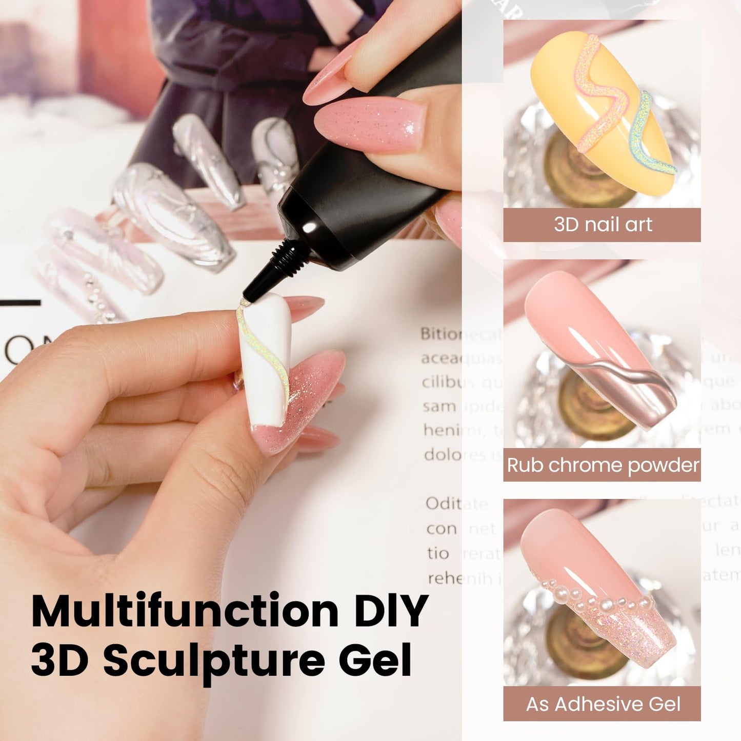 RARJSM 3D Nail Art Sculpture Gel Nail Polish Multi Color Pearlescent Yellow Green Glitter No Wipe DIY Drawing Hard Nail Craving Sculpting Gel UV LED Curing Requires Nail Decoration Manicure Design