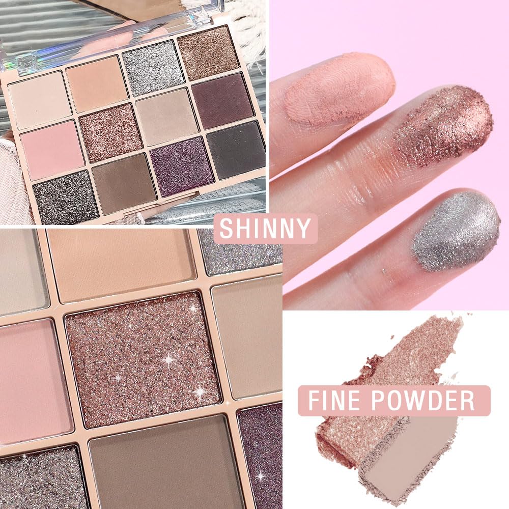 Eye Shadow Palette,Nude Silver Gray Cream Eyeshadow Makeup Pallets for Women Natural Eyeshadows for Eyes Long Lasting Naturing-Looking