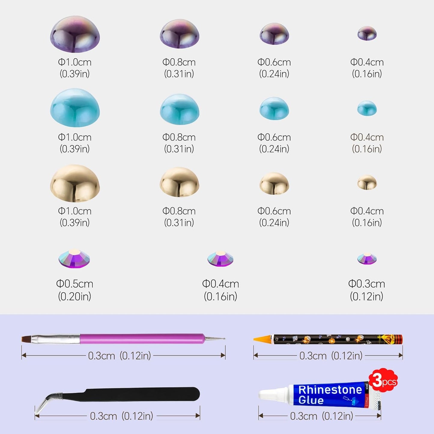 60g Gold Aquamarine Pearls Rhinestones for Crafts Mixed Size 3mm-10mm AB Color Round Half Pearls Flatback Pearl Beads and Resin Rhinestones Set for Face Art with Gel