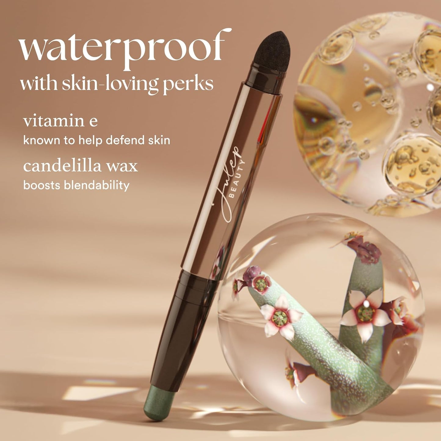 Julep Eyeshadow 101 Cream-to-Powder Waterproof Shadow Stick – Clove Shimmer – Long-Lasting, Crease-Proof, Peach Brown Shimmer Cream Eyeshadow with Built-in Smudger